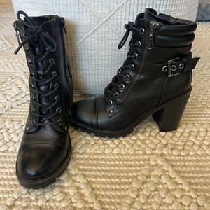G by Guess Heeled Lace up Combat Boots